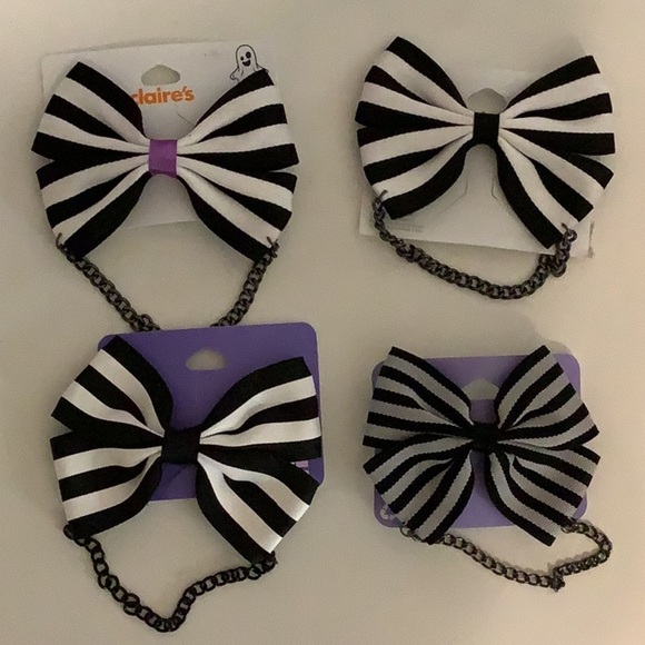 Claires Striped Clip on Bows. Bundle of 4pcs. New - Picture 1 of 6